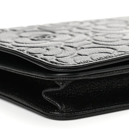 Chanel Caviar Camellia Embossed Wallet On Chain WOC Black 10 of 11