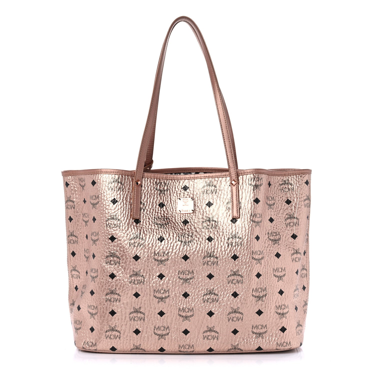 MCM Metallic Visetos Medium Liz Reversible Shopper Tote Champagne Gold 1 of 15