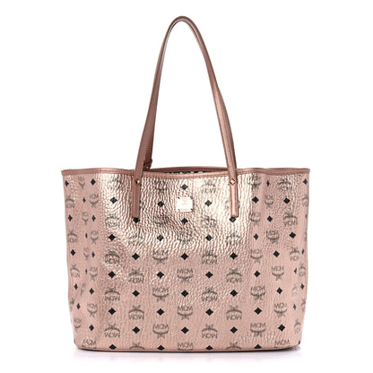MCM Metallic Visetos Medium Liz Reversible Shopper Tote Champagne Gold 1 of 15