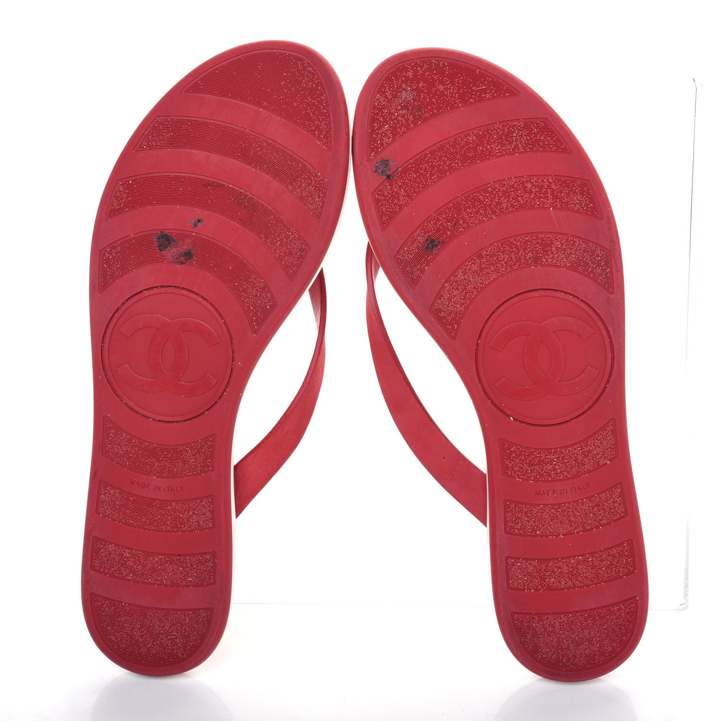 Suede Calfskin Rubber Thong Sandals 38 Red