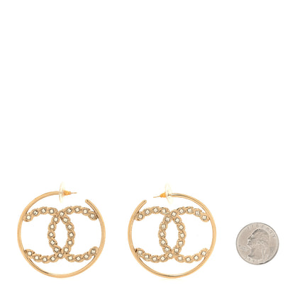 Chanel Crystal High Society CC Hoop Earrings Gold 2 of 4