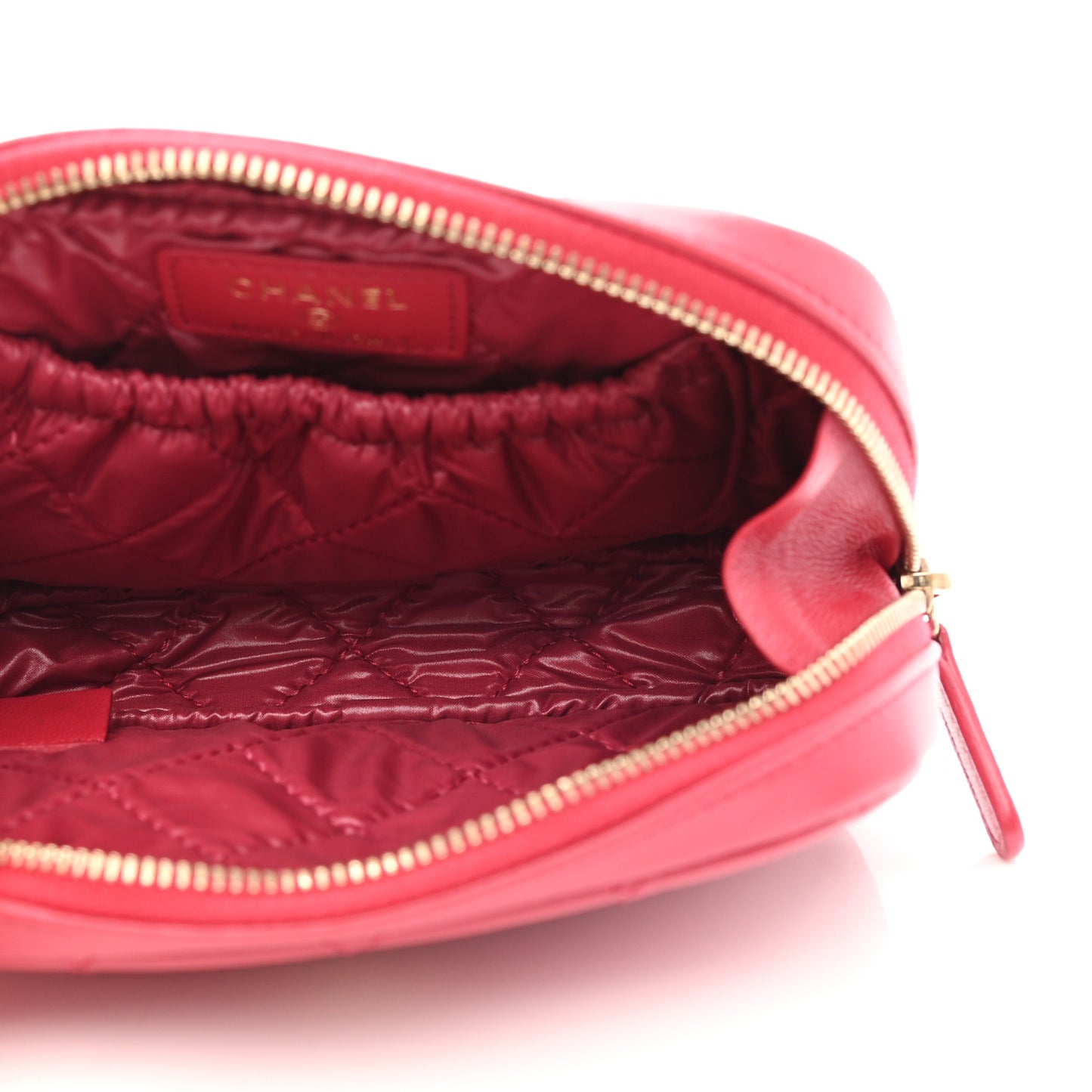 Lambskin Quilted Small Curvy Pouch Cosmetic Case Red