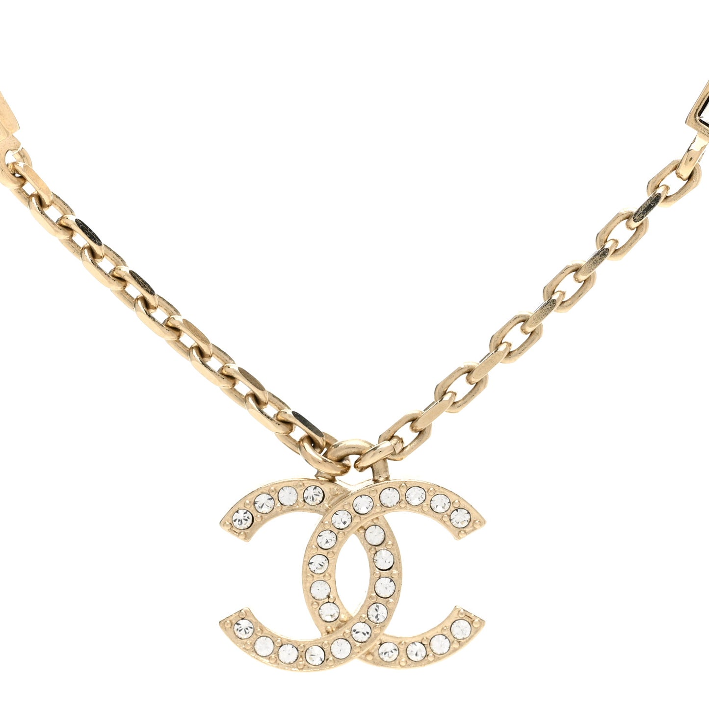 Crystal CC Logo Bar Necklace Gold