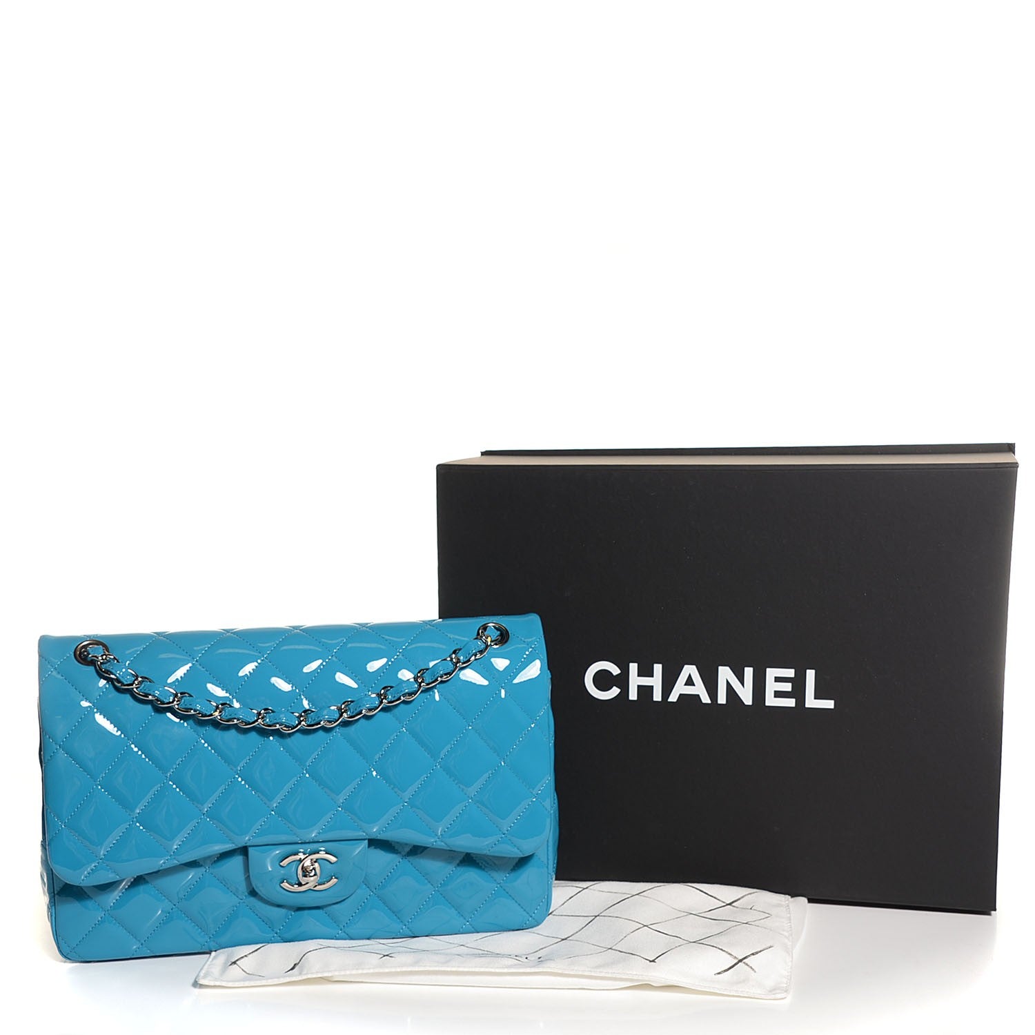 Chanel Patent Quilted Jumbo Double Flap Turquoise Blue 4 of 9