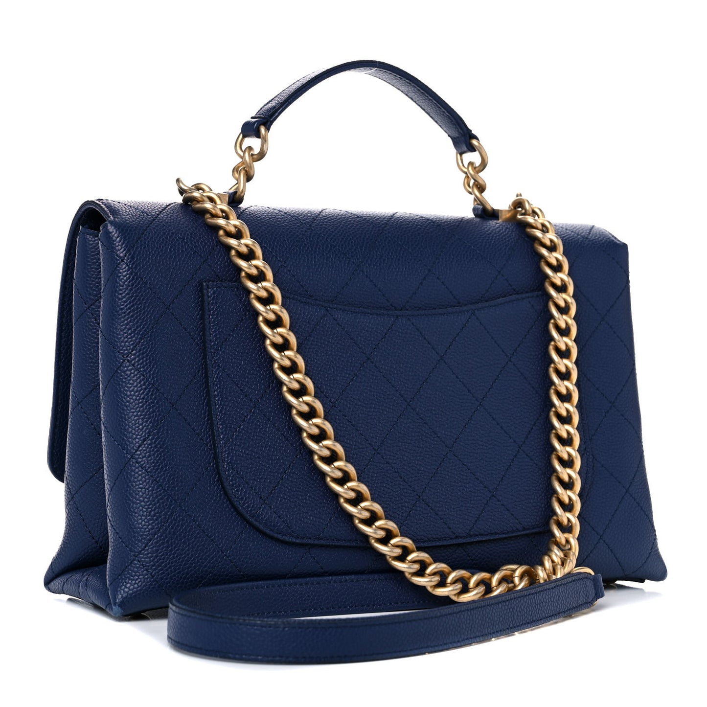 Grained Calfskin Stitched Flap Navy Blue