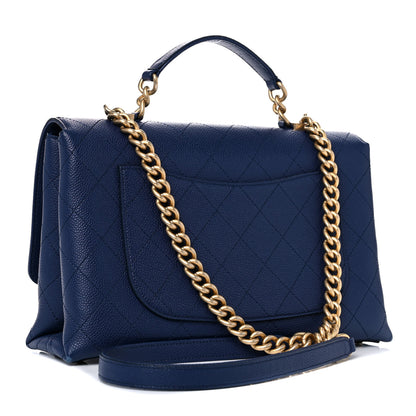 Chanel Grained Calfskin Stitched Flap Navy Blue 3 of 13