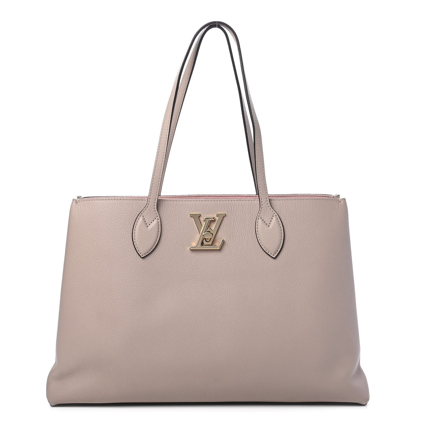 Grained Calfskin Lockme Shopper Greige