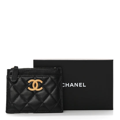 Chanel Lambskin Quilted Studded CC Zip Card Holder Black 7 of 7