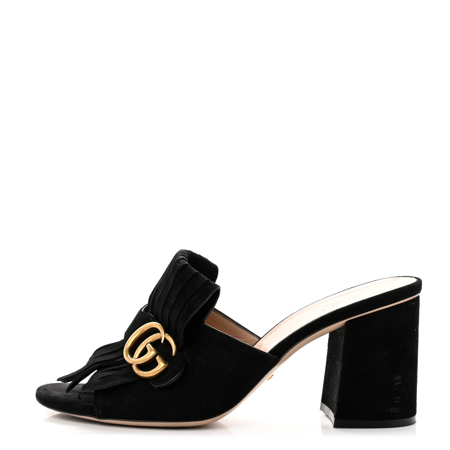 Gucci Kid Scamosciato GG Marmont Fringe 75mm Slide Sandals 40 Black 1 of 8