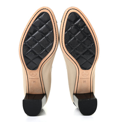 Chanel Lambskin Patent CC Elastic Stretch Pumps 36 Beige Black 5 of 8