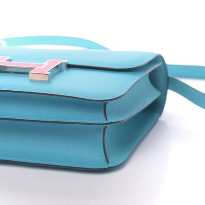 Hermes Epsom Enamel Constance 24 Bleu Du Nord Rouge 10 of 23