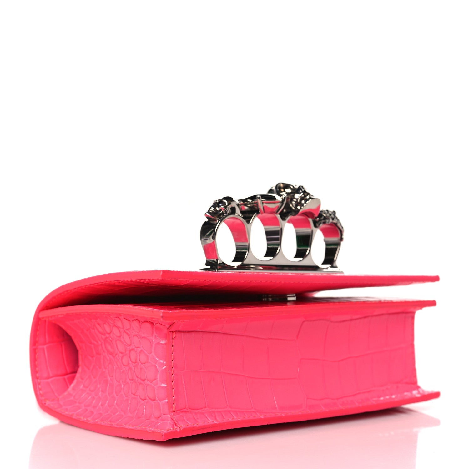 Alexander McQueen Shiny Crocodile Embossed Jeweled Satchel Peony Pink 4 of 10