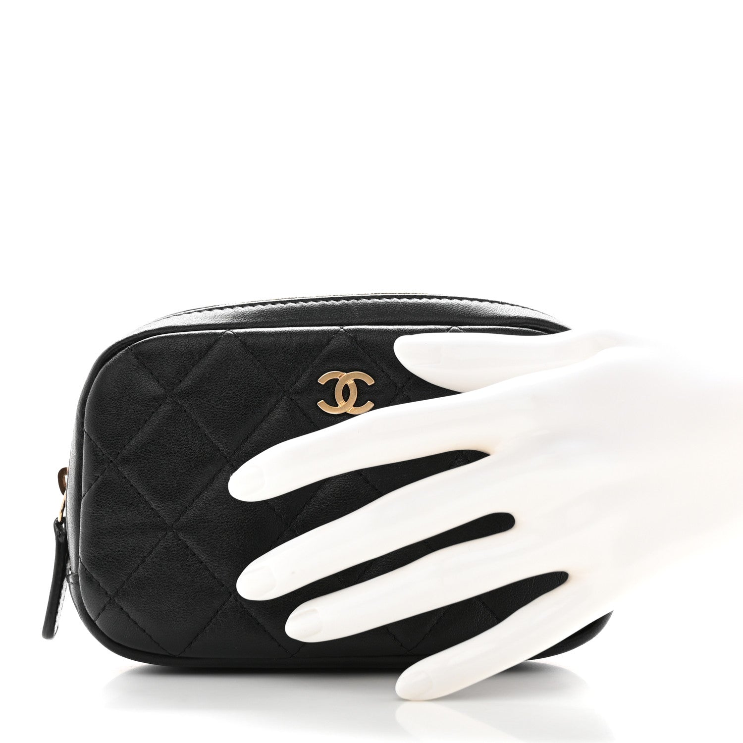Chanel Lambskin Quilted Small Curvy Pouch Cosmetic Case Black 2 of 9