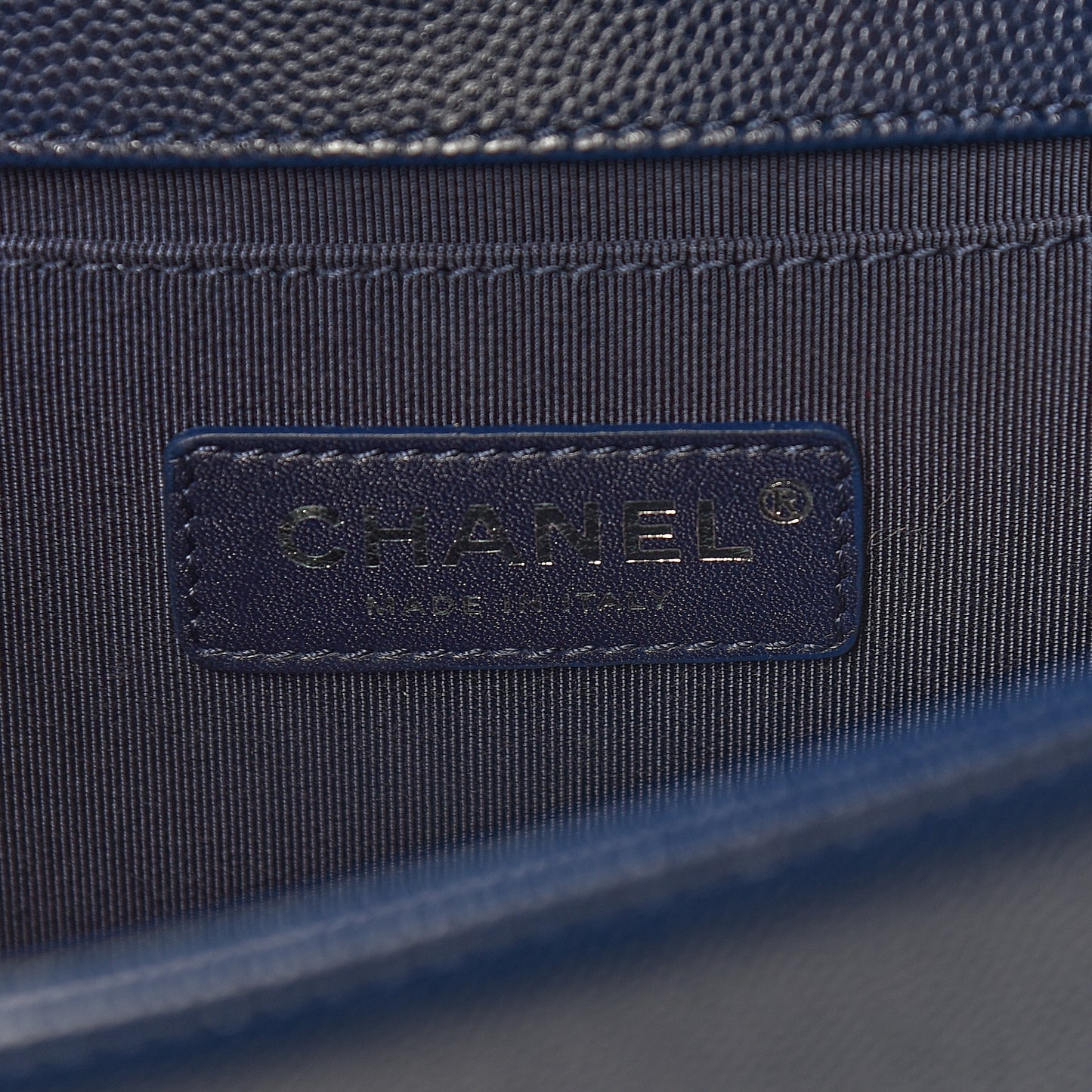 Caviar Chevron Quilted Medium Boy Flap Navy