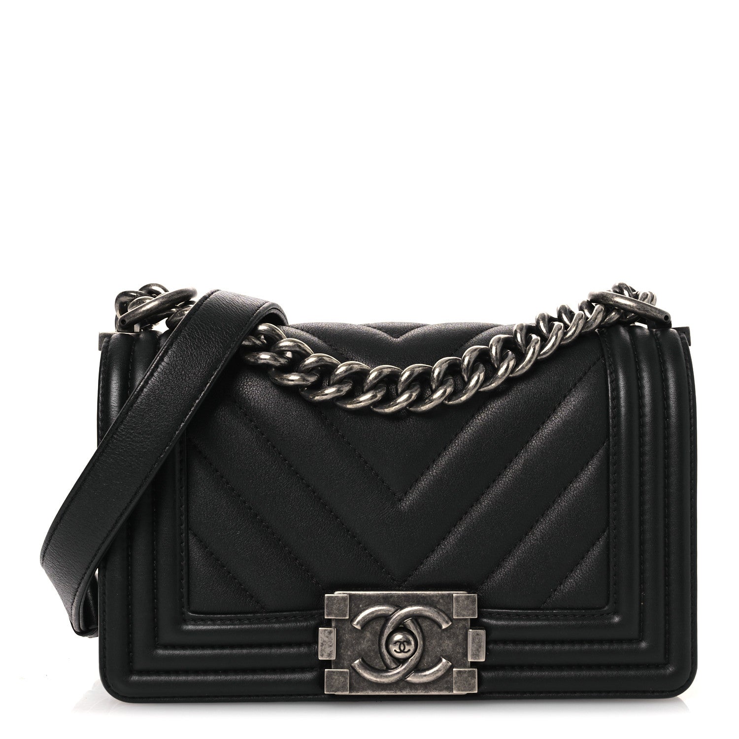 Chanel Lambskin Chevron Quilted Small Boy Flap Black 1 of 10