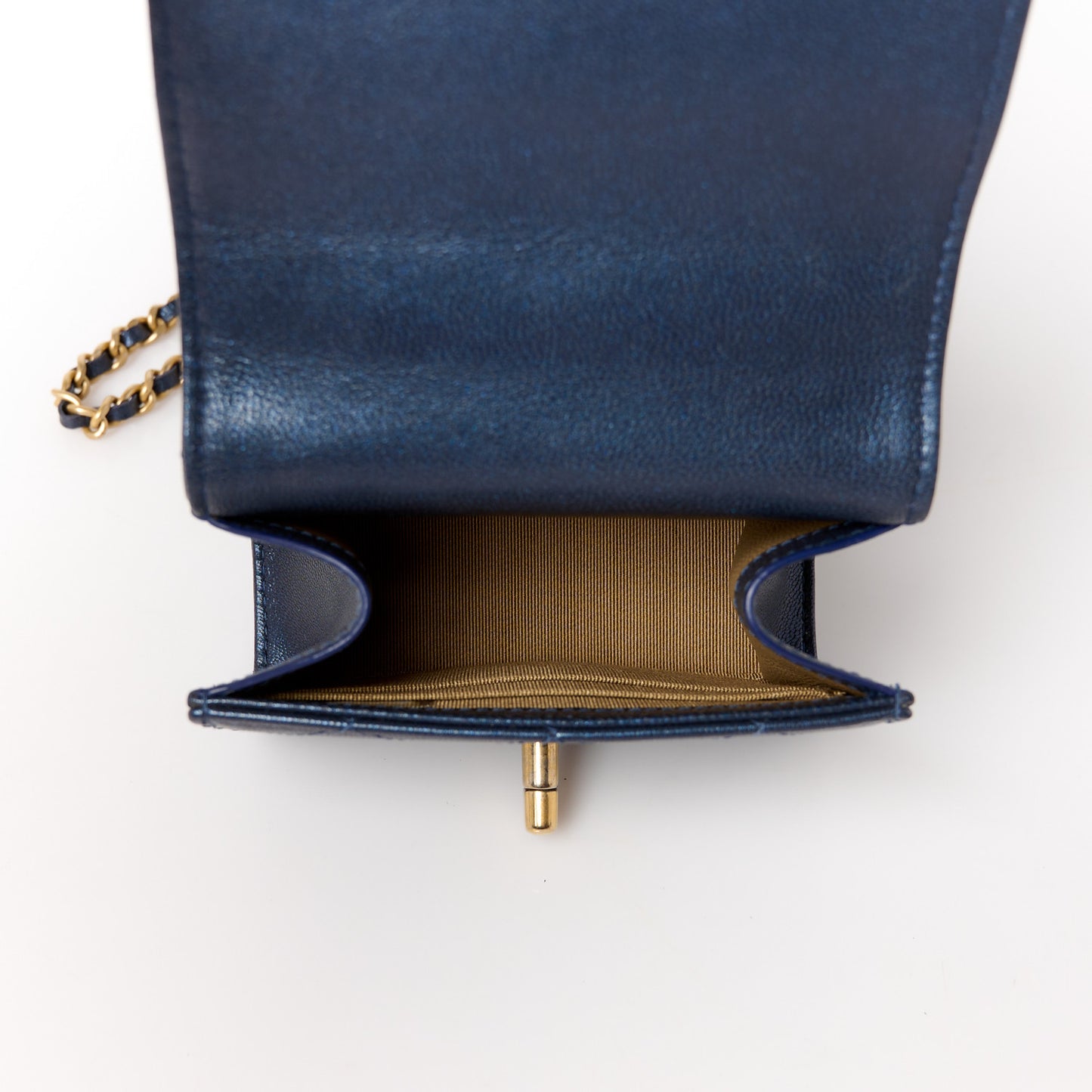 Metallic Lambskin Quilted Mini Chic Pearls Flap Navy Blue