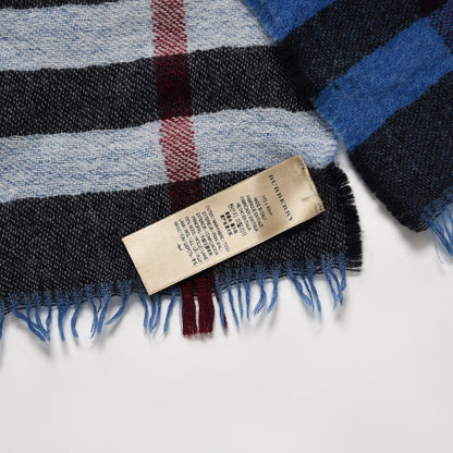 Burberry Wool Reversible Color Check Scarf Blue Stone 4 of 4