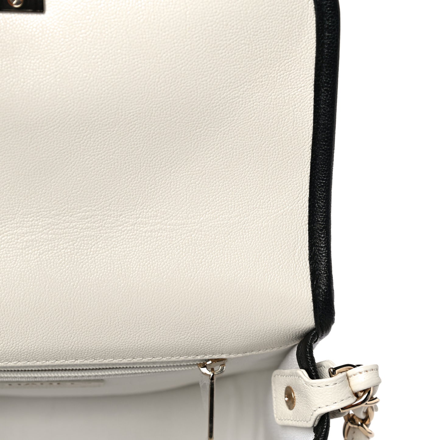 Caviar Quilted Round Messenger Flap White Black