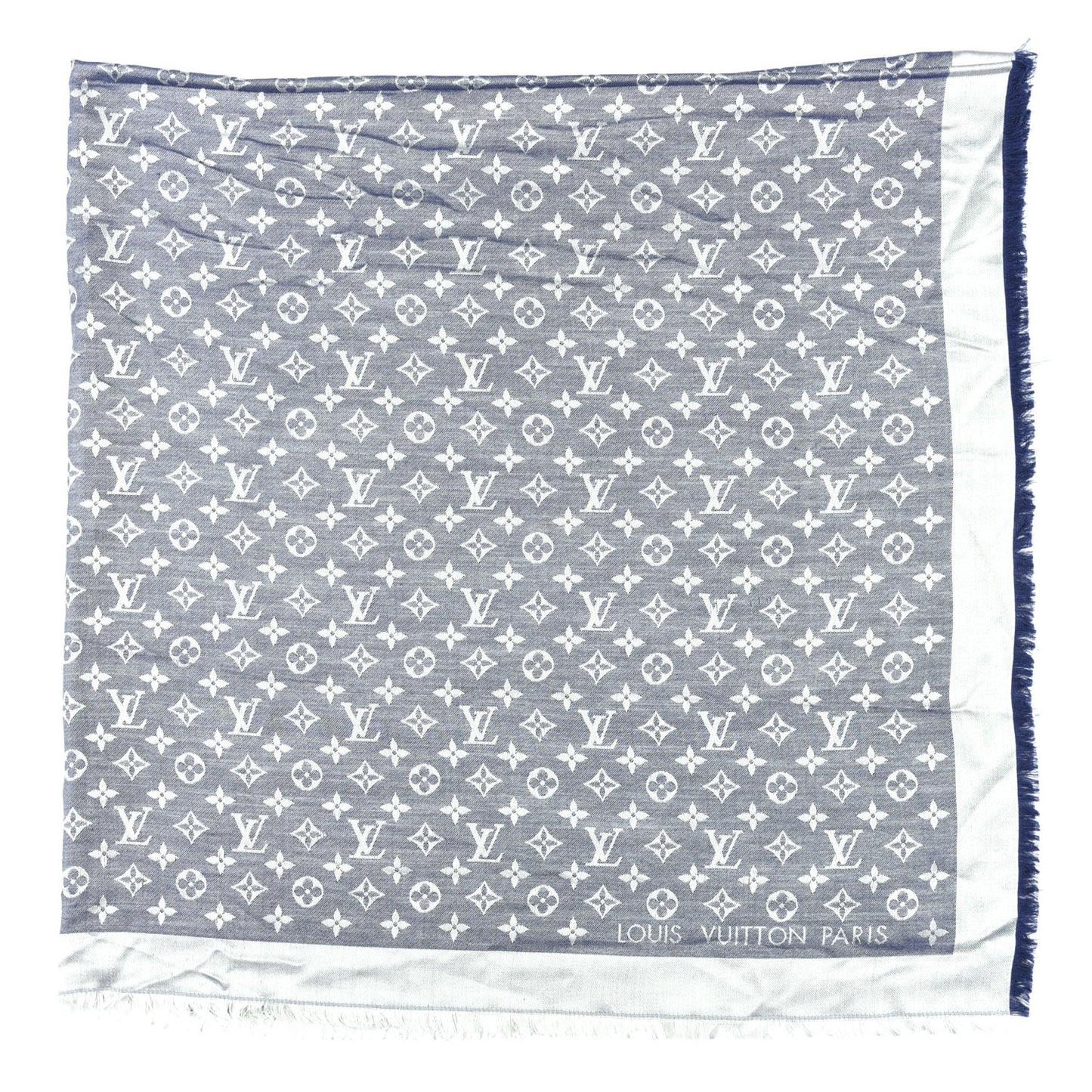 Silk Wool Monogram Denim Shawl Blue