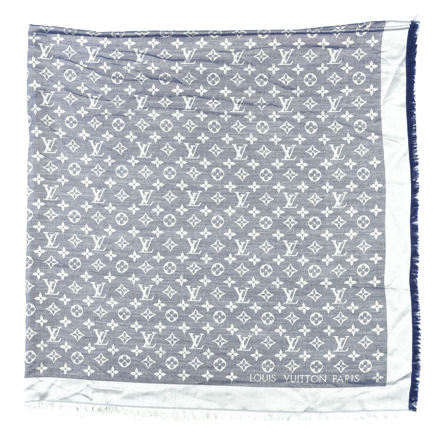 Louis Vuitton Silk Wool Monogram Denim Shawl Blue 2 of 6