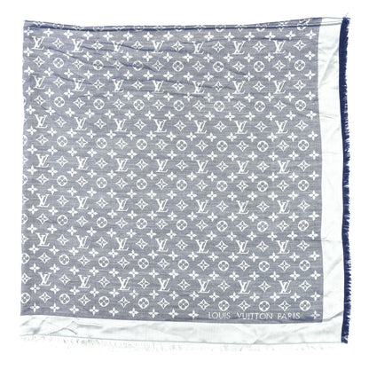 Louis Vuitton Silk Wool Monogram Denim Shawl Blue 2 of 6