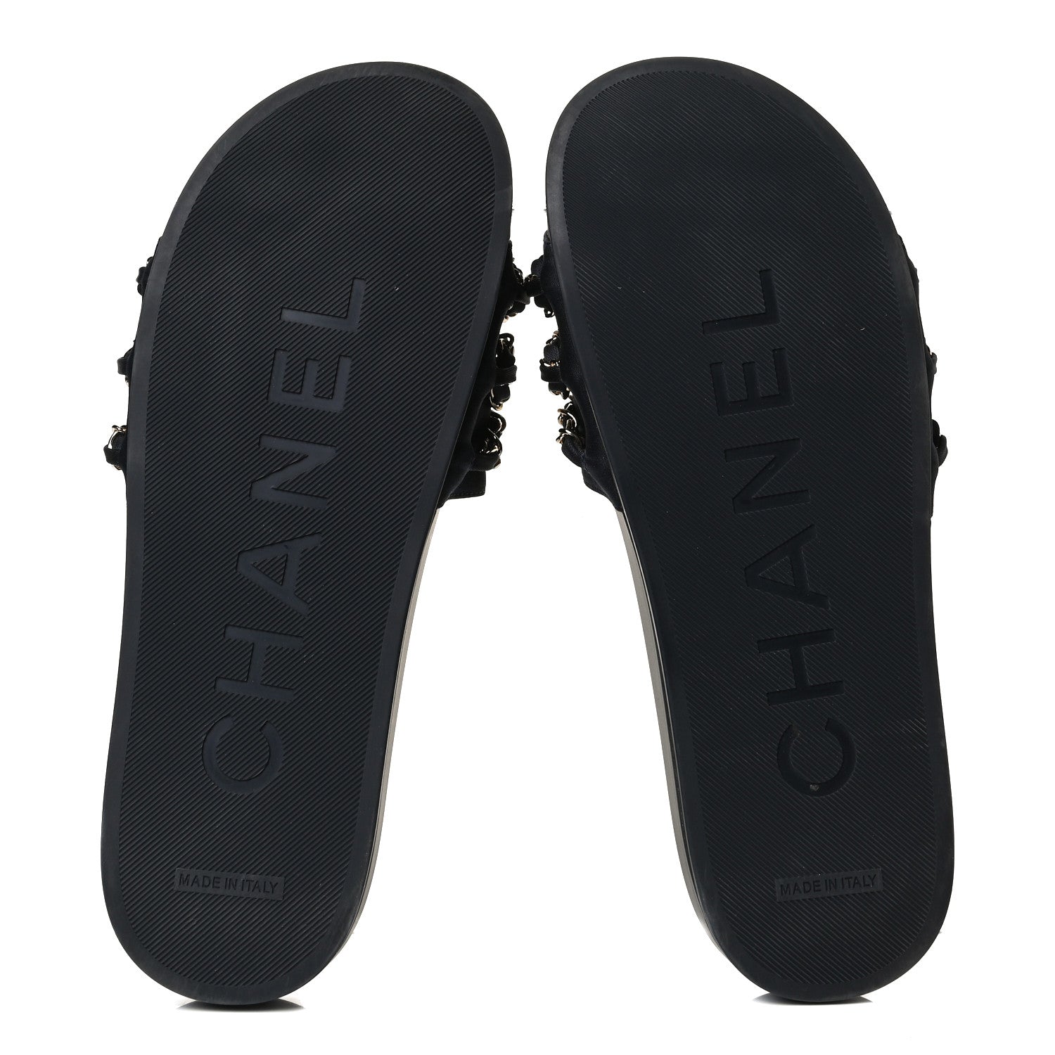 Chanel Satin Canvas Chain Slides Sandals Flats 40 Marine 7 of 13