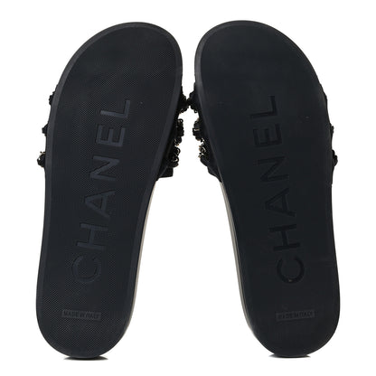 Chanel Satin Canvas Chain Slides Sandals Flats 40 Marine 7 of 13