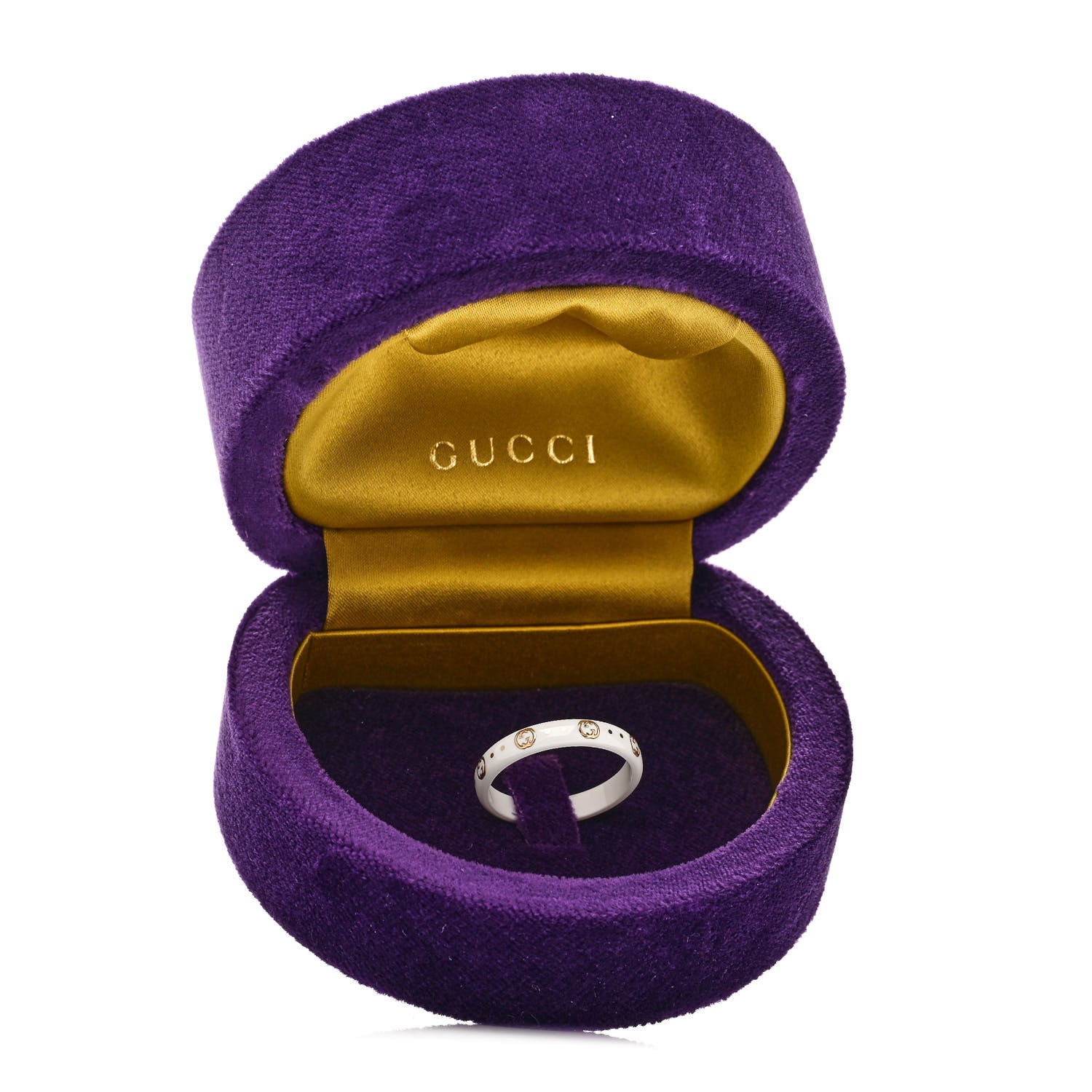 Gucci White Synthetic Corundum 18K Yellow Gold 4mm Interlocking G Icon Icon Ring 64 10.75 6 of 6