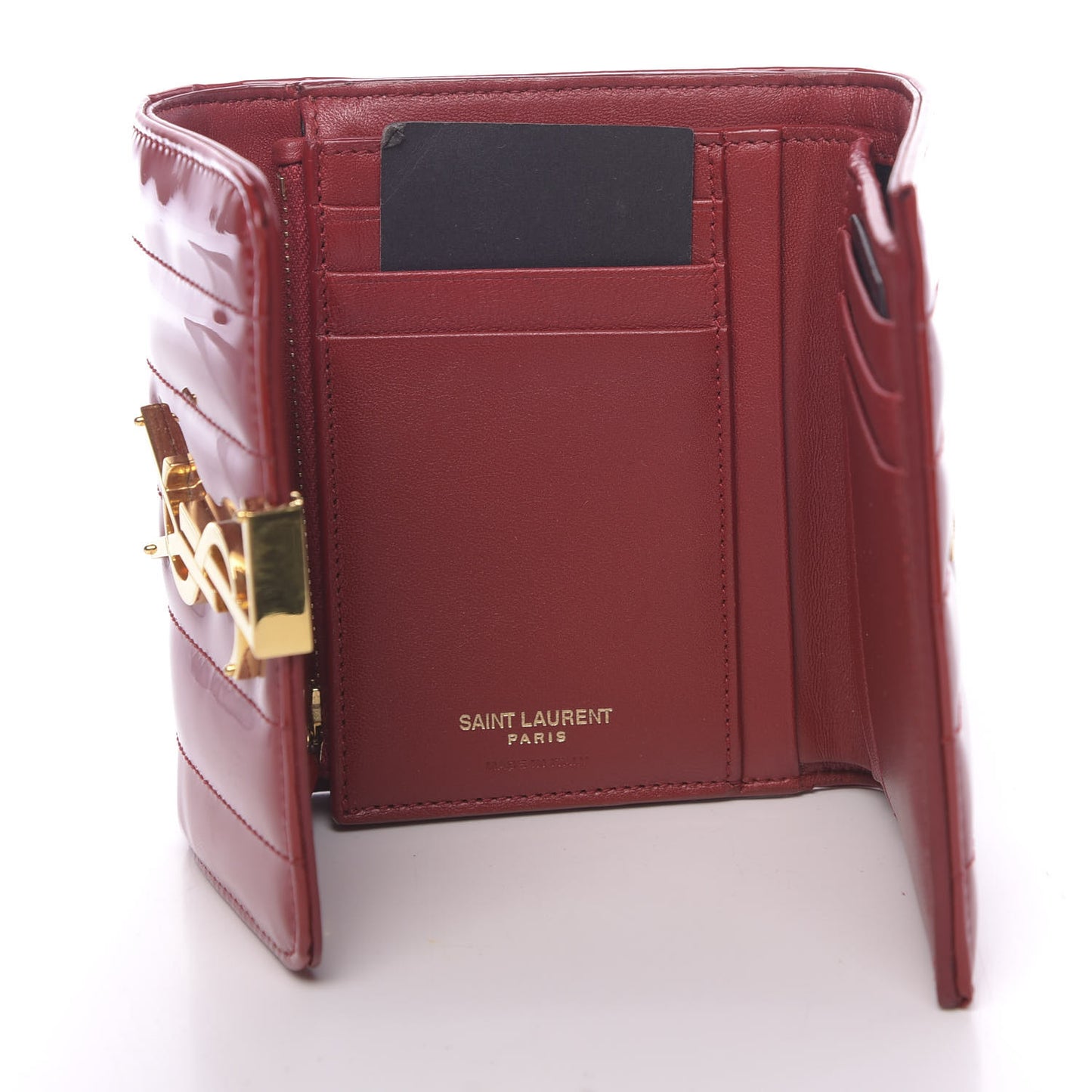 Patent Matelasse Monogram Vicky Tri-Fold Wallet Rouge