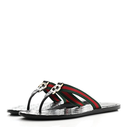 Gucci Nylon Guccissima Web Womens Thong Sandals 39 Green Red Black 3 of 8