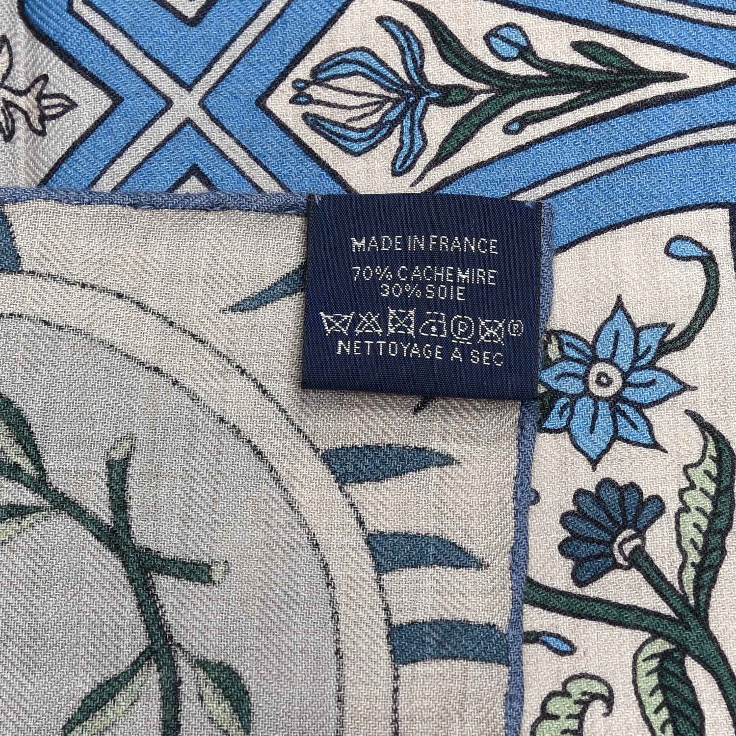 Hermes Cashmere Silk La Danse Des Amazones Shawl 140 Bleu Gris Vert 6 of 6