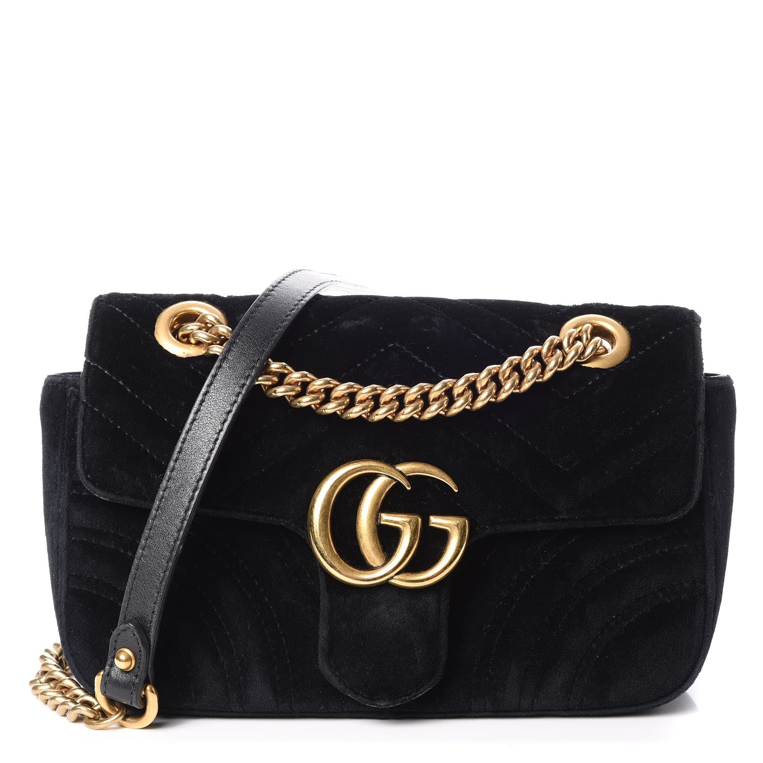 Gucci Velvet Matelasse Mini GG Marmont Shoulder Bag Black 1 of 13