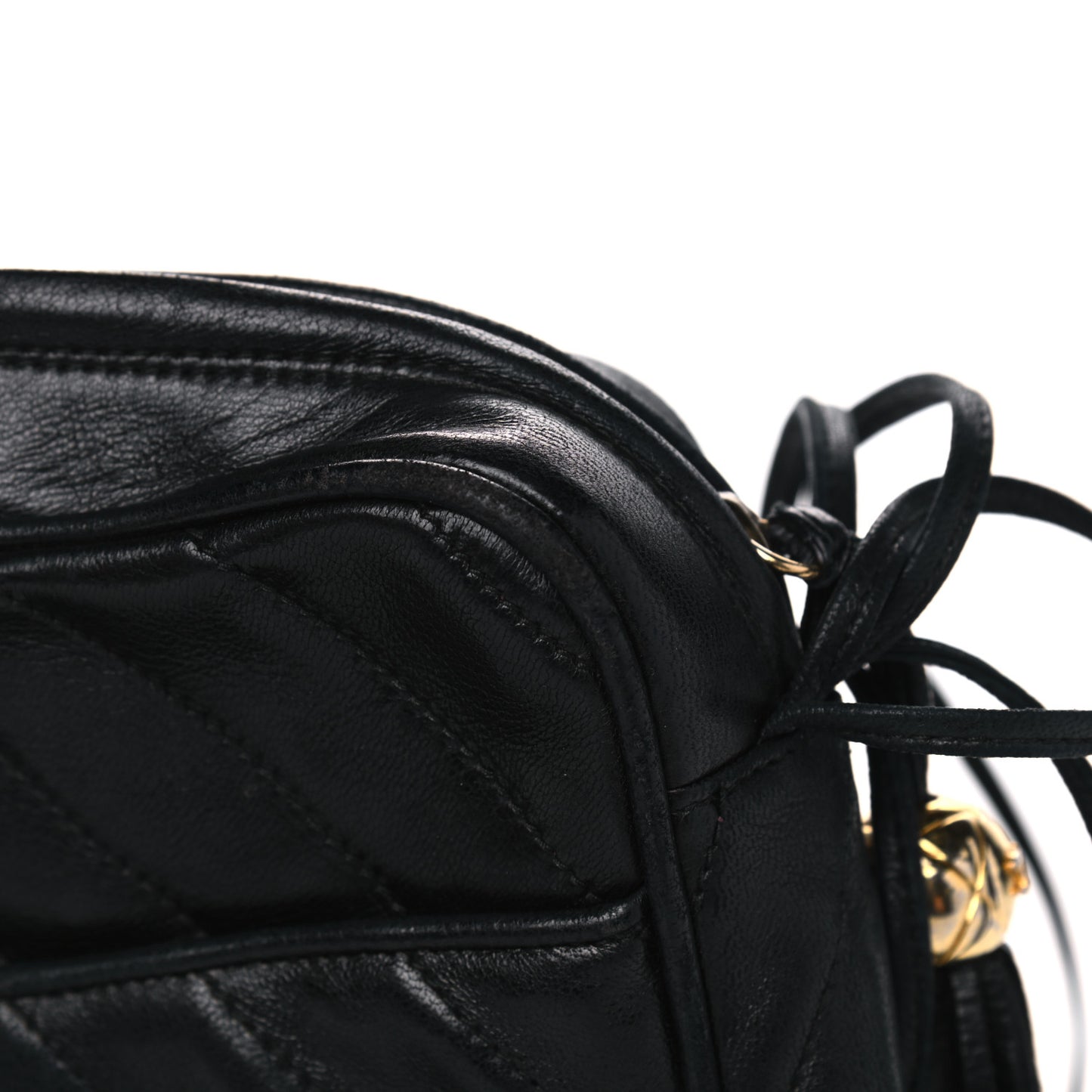 Lambskin Chevron Quilted Tassel Camera Case Black
