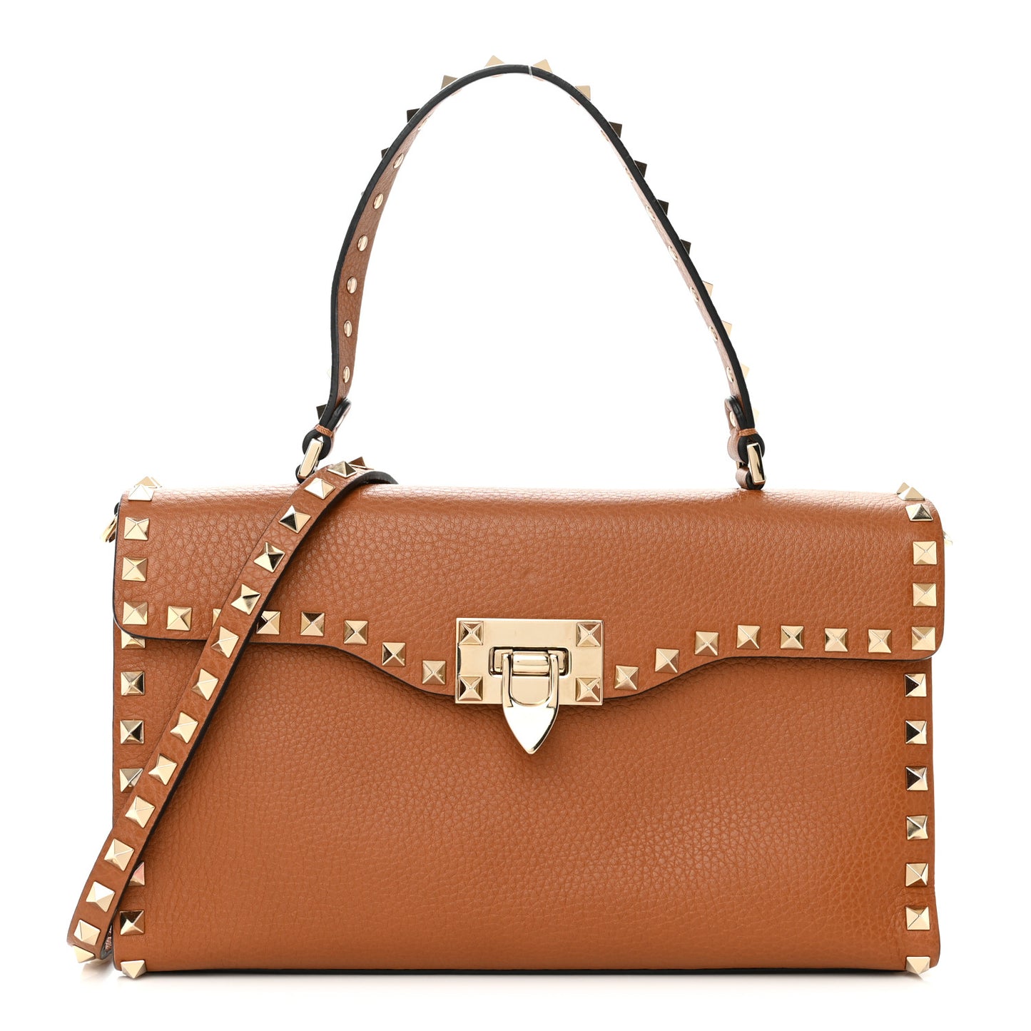 Pebbled Calfskin Small Rockstud Single Handle Flap Bag Light Cuir