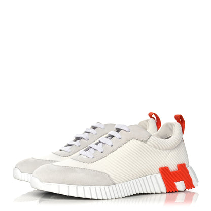 Hermes Technical Canvas Suede Goatskin Bouncing Sneakers 40 White Orange 3 of 9