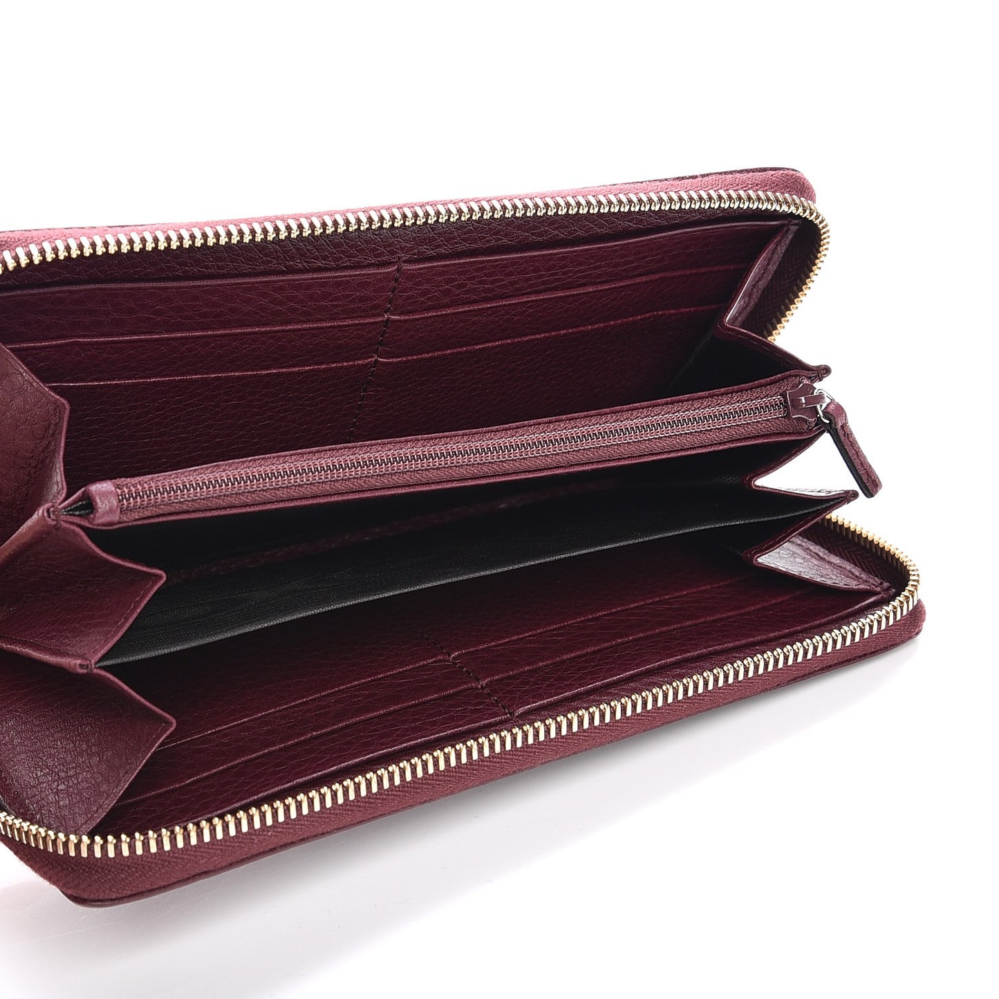 Pebbled Calfskin Bamboo Tassel Zip Around Wallet Burgundy