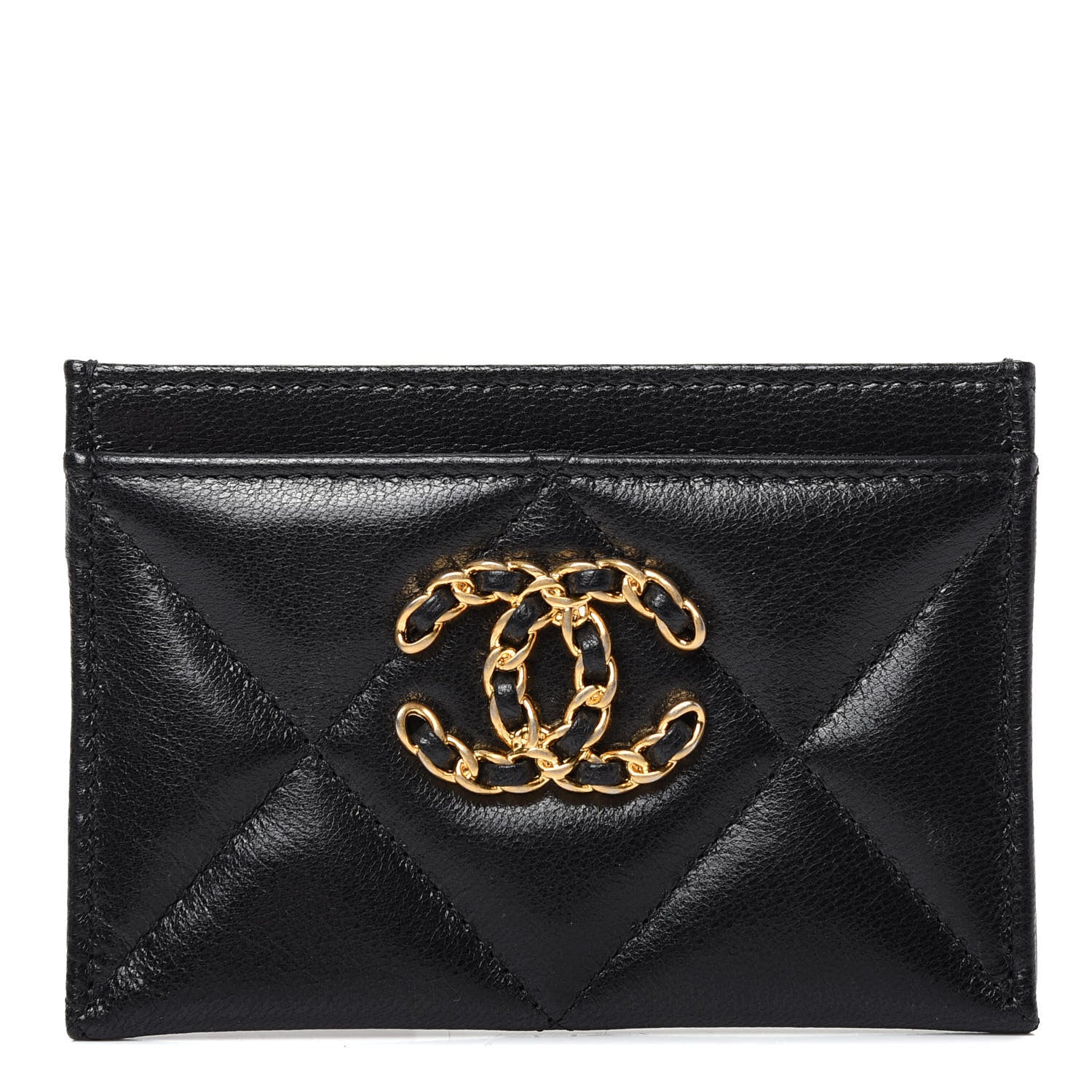 Chanel Shiny Goatskin Quilted Chanel 19 Card Holder Black 1 of 8