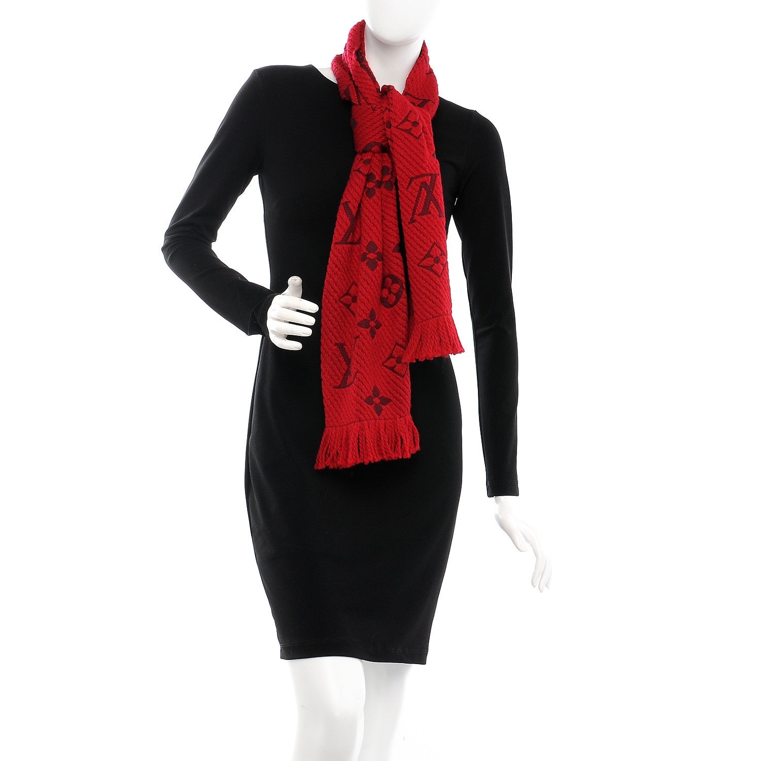 Louis Vuitton Wool Silk Logomania Scarf Rubis 2 of 4