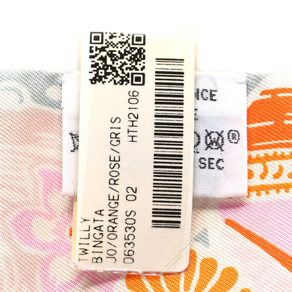 Hermes Silk Bingata Twilly Orange Rose Gris 3 of 4