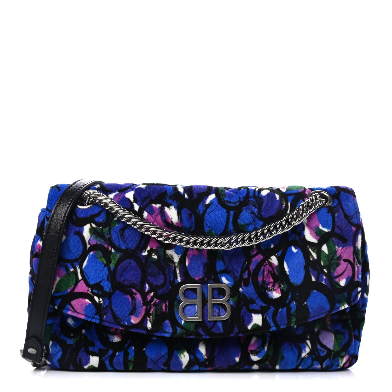 Balenciaga Velvet Floral Quilted M BB Round Shoulder Bag Blue 1 of 4