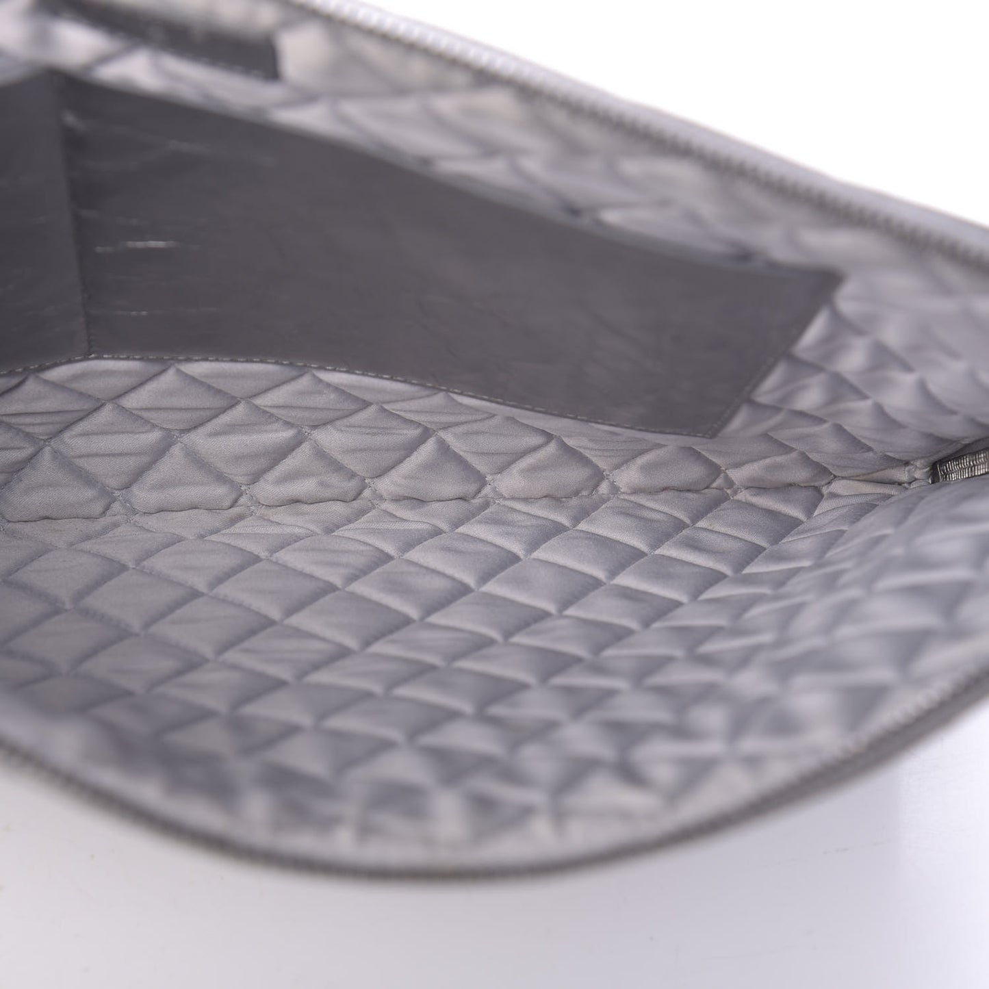 Metallic Crumpled Calfskin Quilted Large Slide Pouch Silver