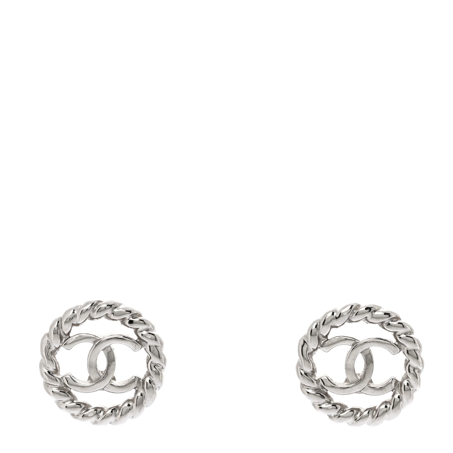 Chanel Twisted Round CC Earrings Silver 1 of 5