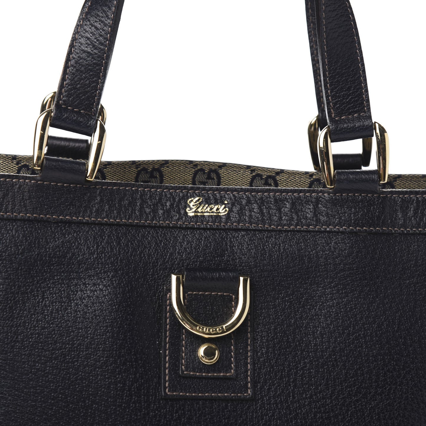 Calfskin Monogram Small Gold D Ring Tote Black