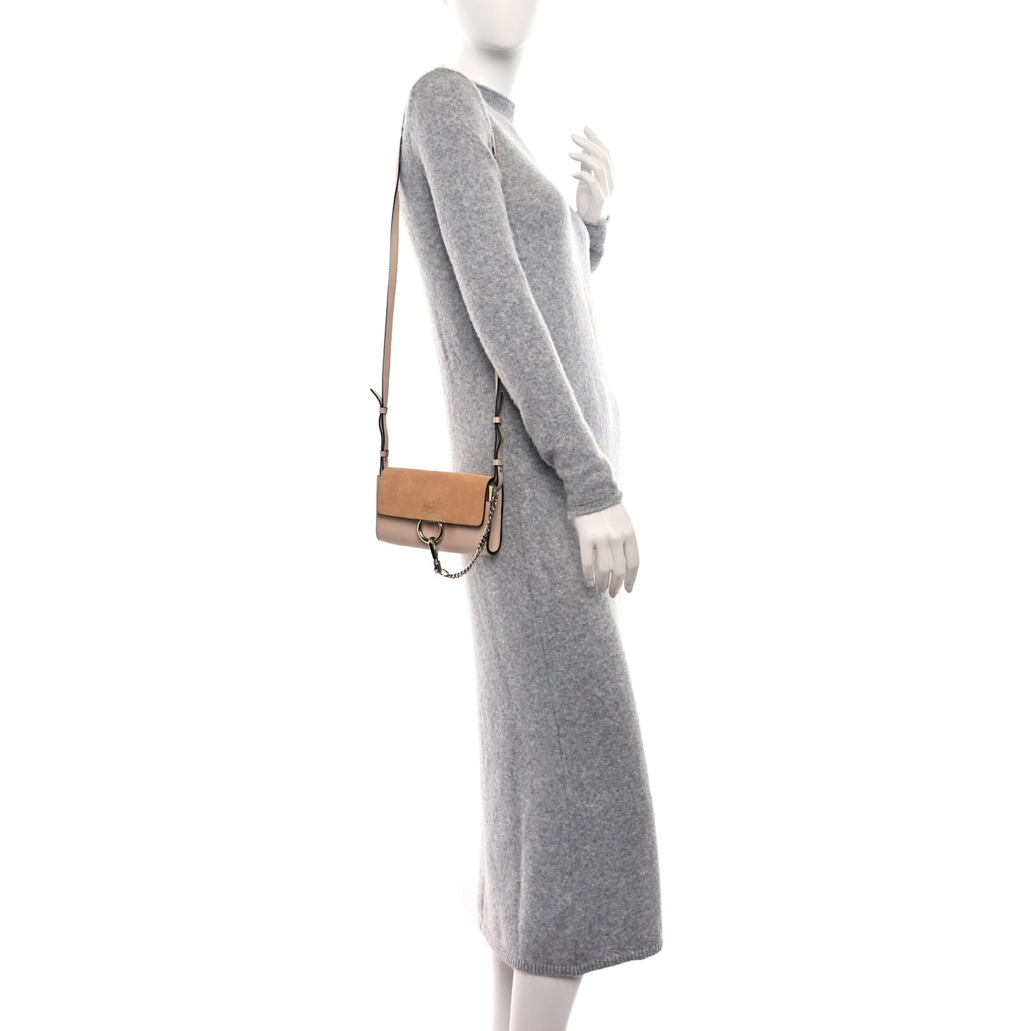 Suede Calfskin Small Faye Shoulder Bag Cement Pink