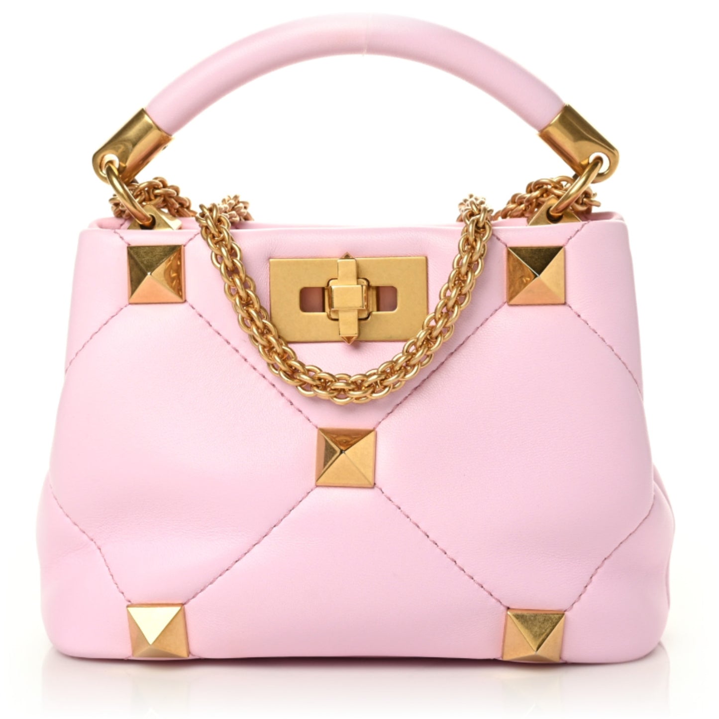 Nappa Mini Roman Stud The Handle Bag Pink Borealis
