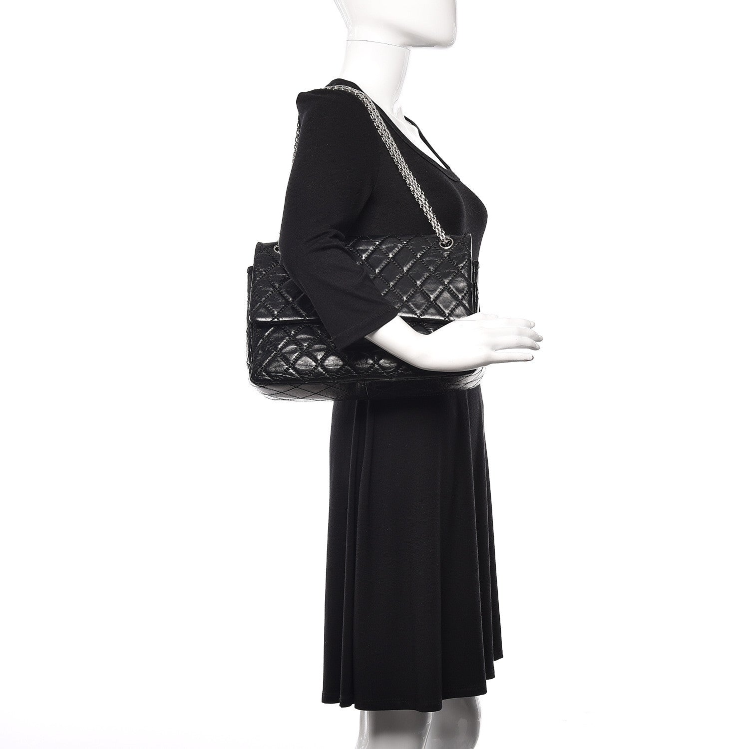 Chanel Glazed Calfskin Quilted Surpique 2.55 Reissue Black 2 of 17