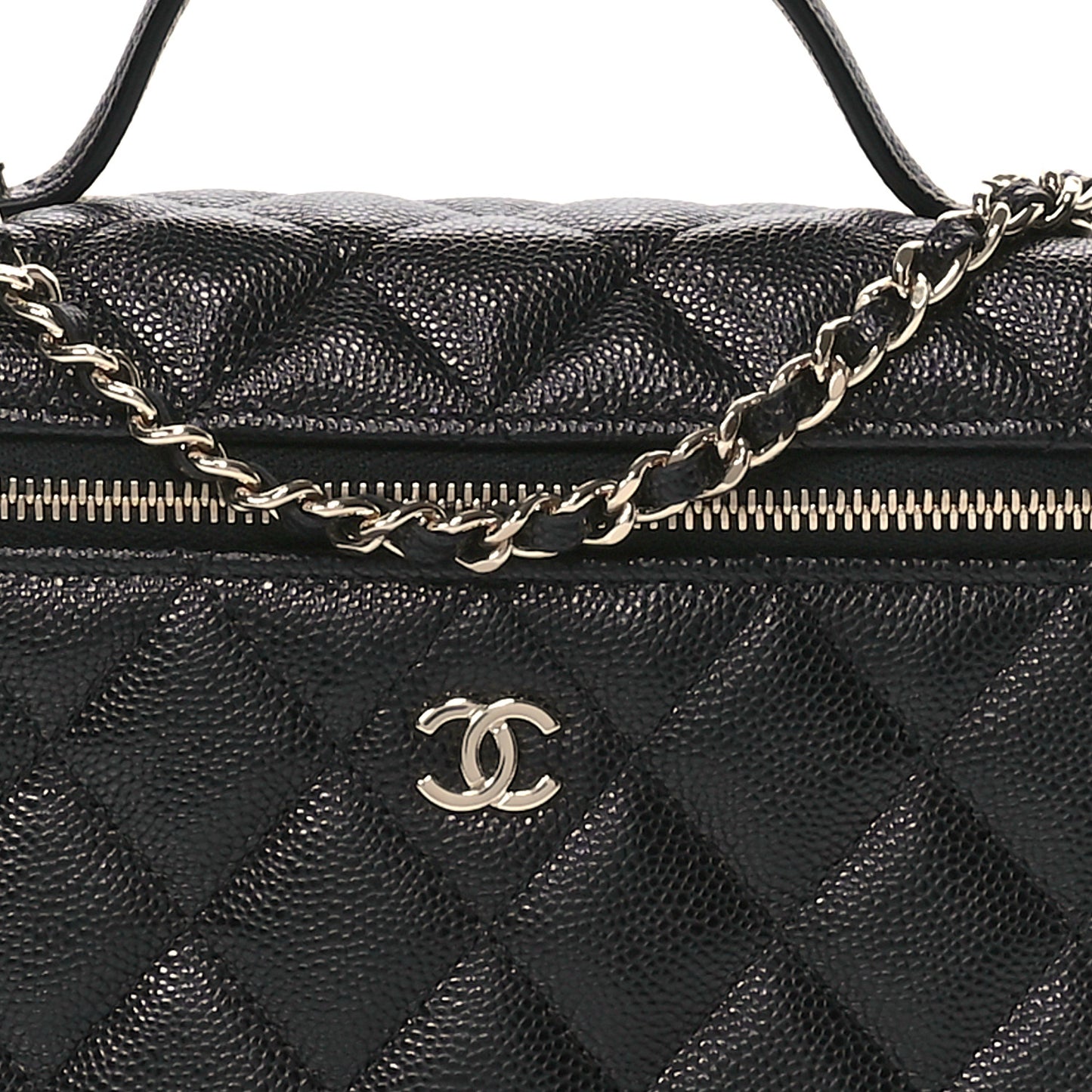 Caviar Quilted Top Handle Slim Vanity With Chain Black
