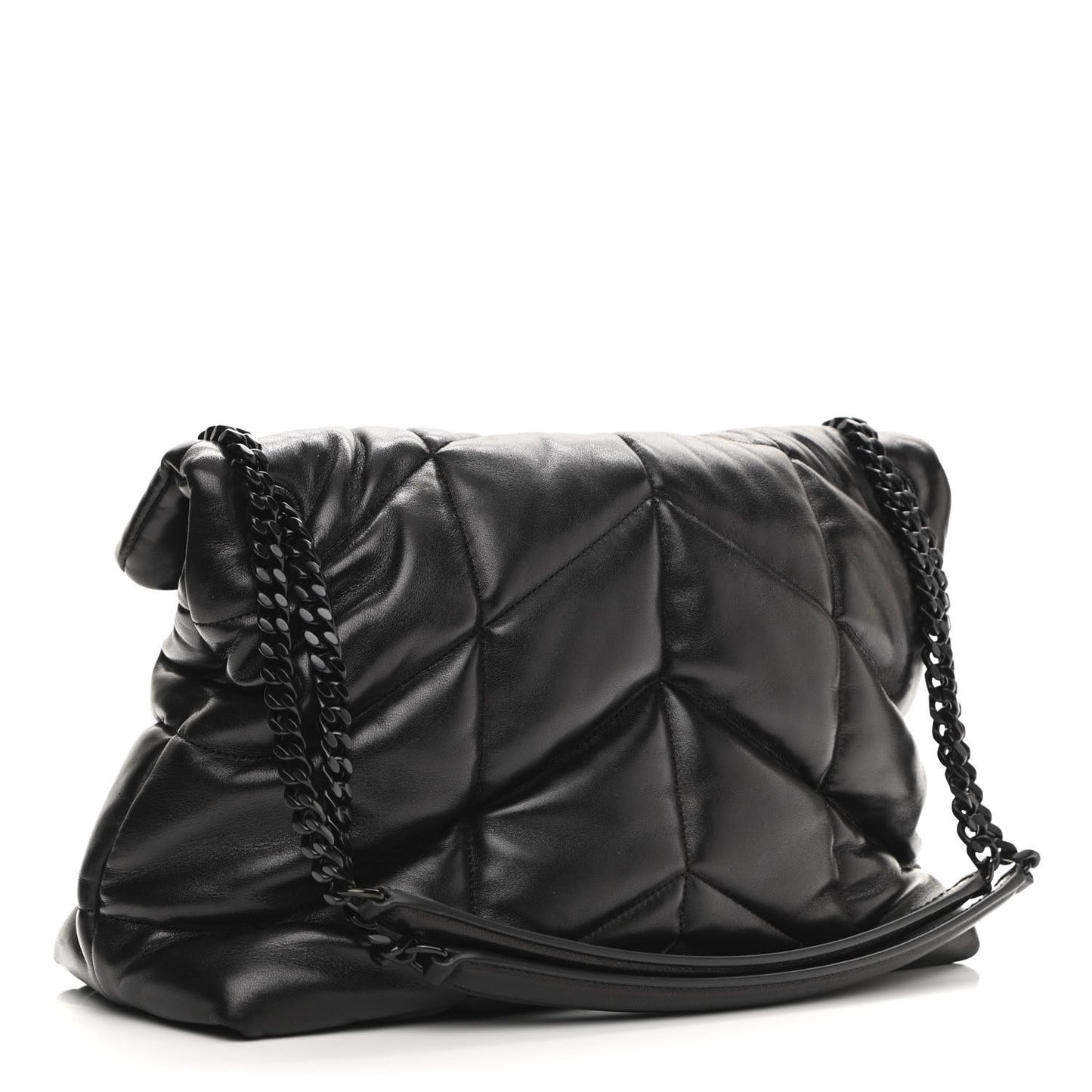 Lambskin Quilted Medium Loulou Puffer Monogram Chain Satchel Black