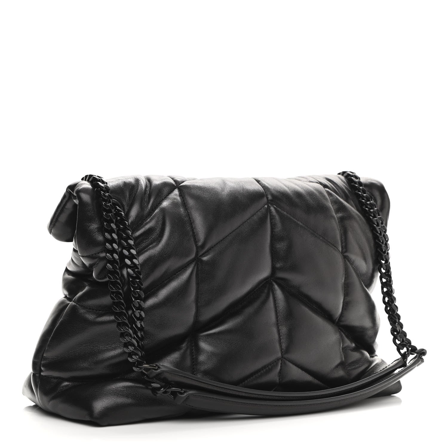 Saint Laurent Lambskin Quilted Medium Loulou Puffer Monogram Chain Satchel Black 2 of 10