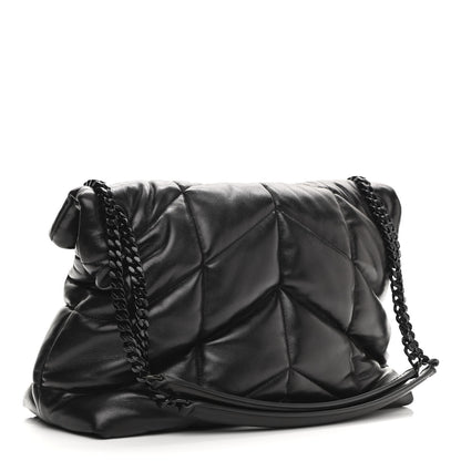 Saint Laurent Lambskin Quilted Medium Loulou Puffer Monogram Chain Satchel Black 2 of 10